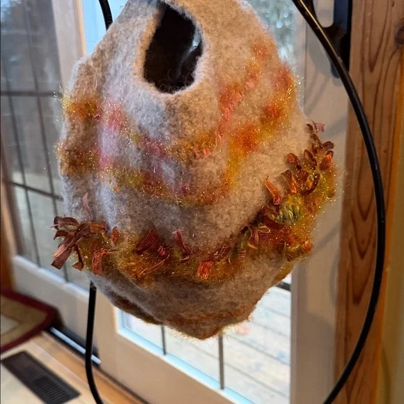 Handcrafted Boiled Wool Felt Shoulder Bag with Orange Accents & Fringe